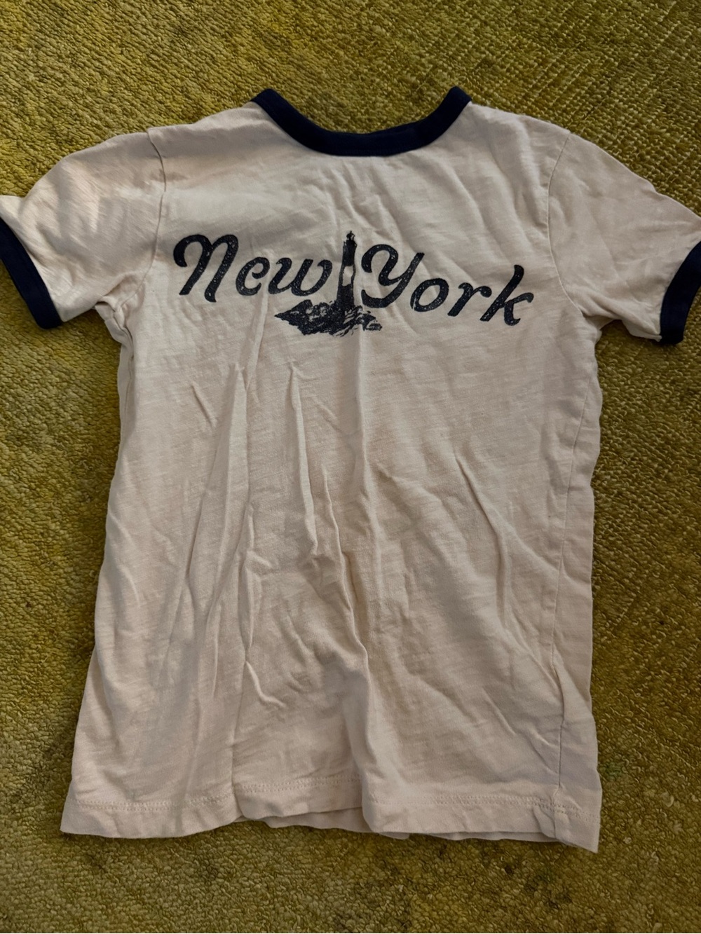 Crewcuts cream colored Ringer Tee with Navy Trim and Graphic